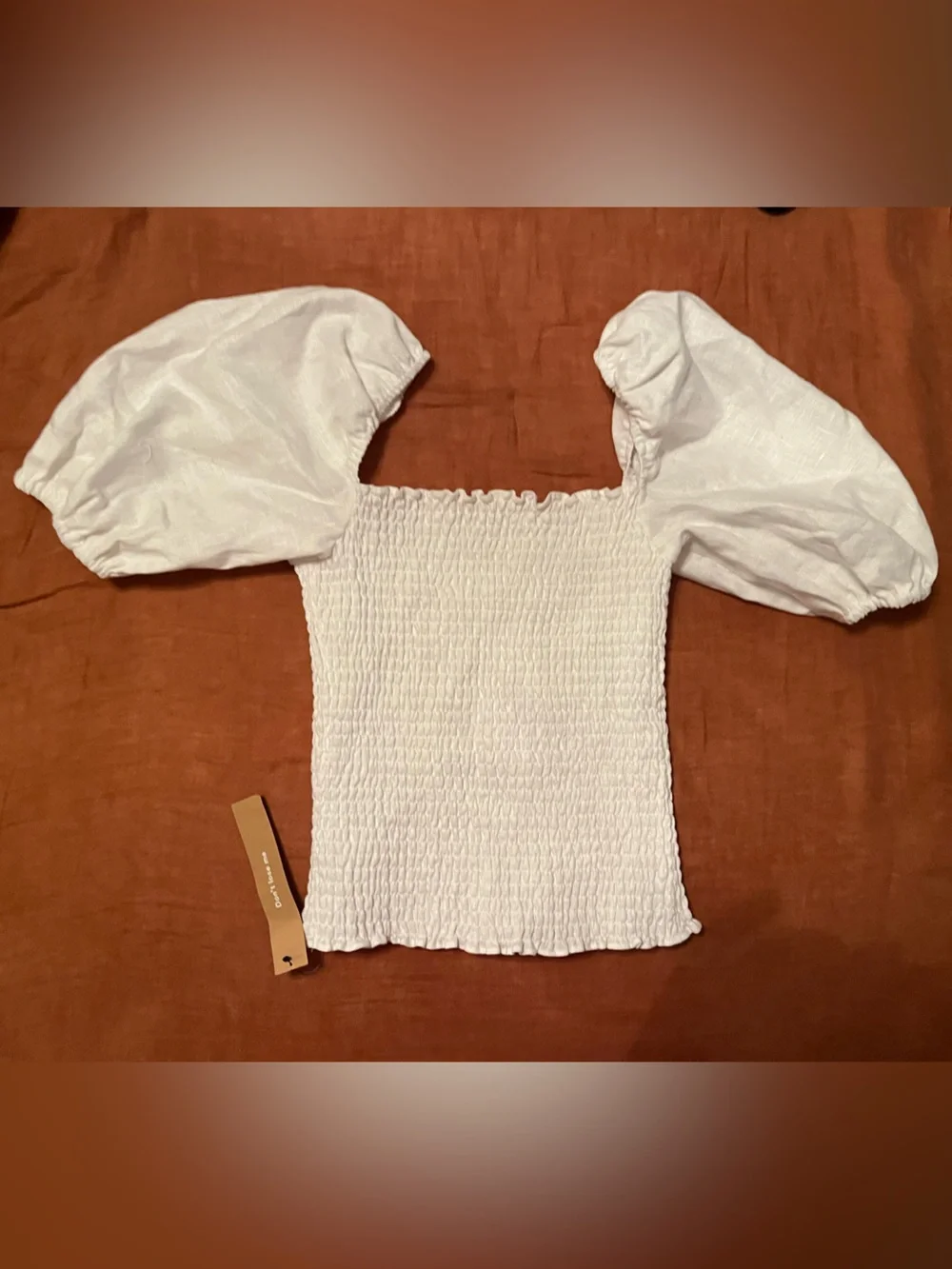 Reformation White Smocked Crop Top with Puff Detail